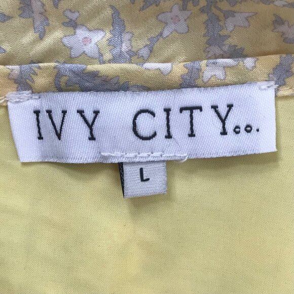 Vintage Style Yellow Floral Cottagecore Prairie Long Sleeve Ruffle Dress / Large - Picture 7 of 8